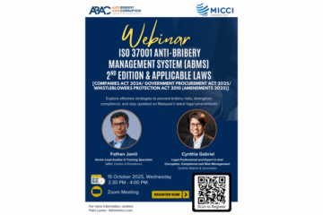 Webinar on ISO 37001 Anti-Bribery Management System (ABMS) 2nd Edition and the latest applicable laws in Malaysia Webinar on ISO 37001 Anti-Bribery Management System (ABMS) 2nd Edition and the latest applicable laws in Malaysia