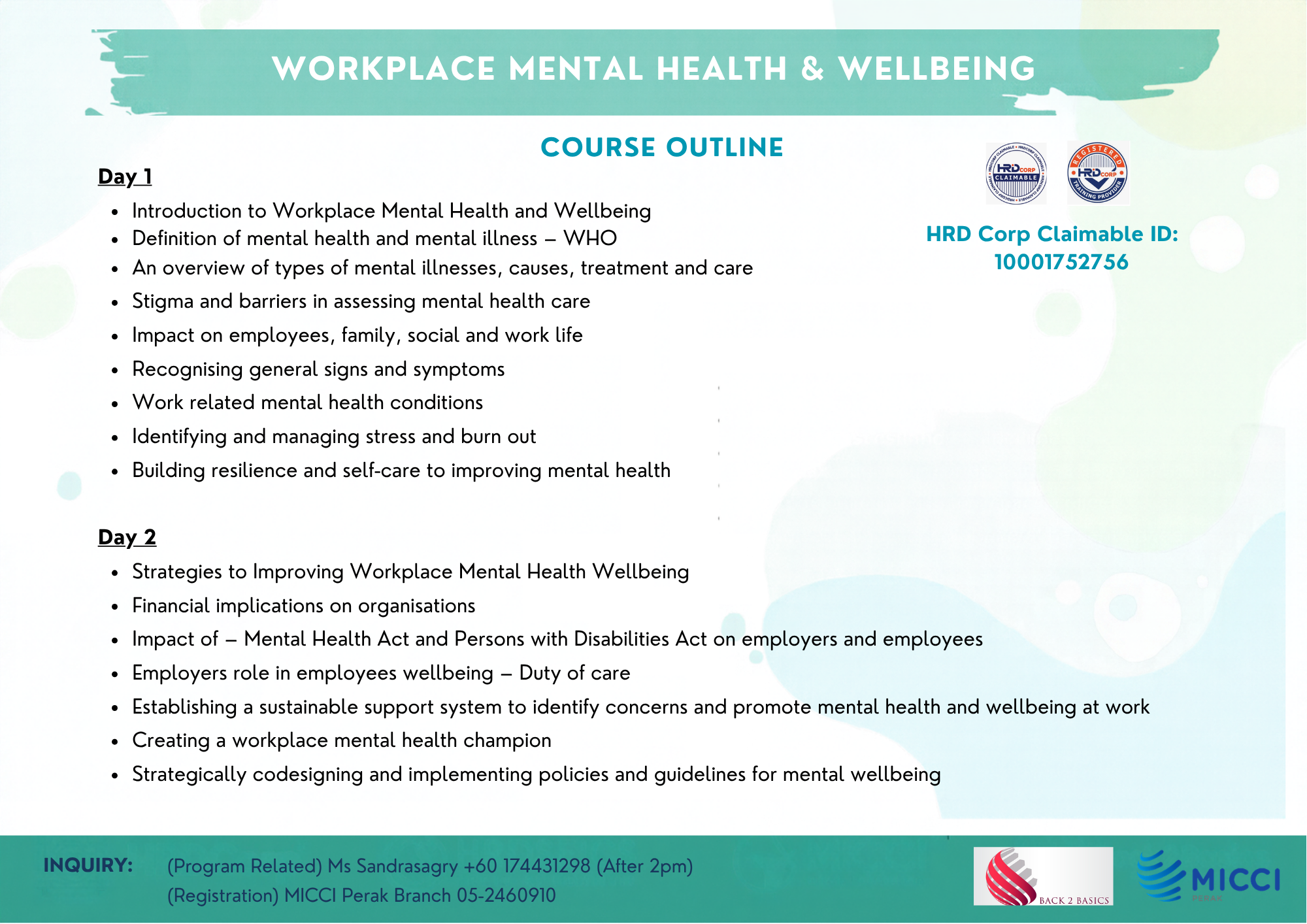 Course Outline - Workplace Mental HEalth and Wellbeing
